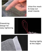 4 Pack Garden Neting Plant Insect Bird Barrier Mesh with Drawstring 4.6Ft x 5.91Ft Mesh Plant Covers Freeze Protection Tomato Barrier Bag for Garden Flower Blueberry Vegetables Fruits Bird Eating