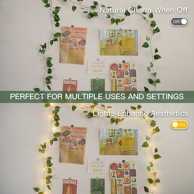 suddus Vine with Fairy Lights Battery Operated, 13.1ft 40 LED Pothos String Lights with Remote, Leaf Lights for Bedroom, Room, Wall, Garden, Party, Wedding Dorm Decor(Warm White)