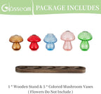 Glasseam Mushroom Plant Propagation Stations: Glass Terrarium Jars with Wood Stand - Unique Hydroponic Planters for Indoor Plants, Office Decor - 5 Pcs