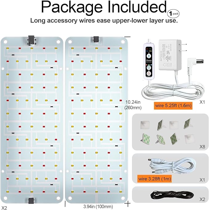 DOMMIA Panel Grow Light for Indoor Plants, 20W Ultra-Thin Full Spectrum LED Grow Light for Shelf & Cabinet, Dimmable with 6/12/16H Timer, Warm White, 2-Pack