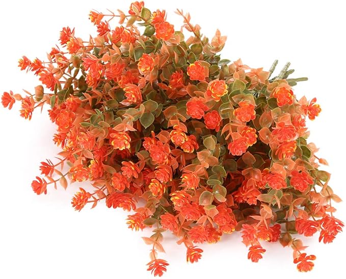 24 Bundles Artificial Fall Flowers No Fade Faux Autumn Plants, Fake Indoor Outdoor Greenery for Thanksgiving Christmas Wedding Party Home Garden Fireplace Décor (Tangerine)