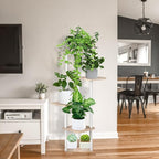 5 Tier Plant Stand Indoor, Thickened Metal Wood Corner Plant Shelf Stands for Multiple Plants, Indoor Tall Plants Stand Tiered Flower Holder for Living Room Patio Garden Balcony(White+Oak)