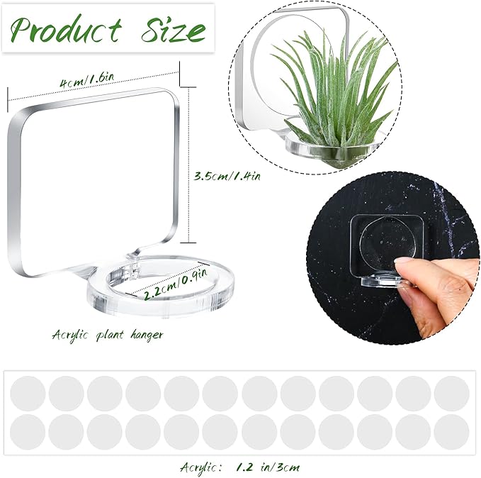 Jetec 24 Pcs Acrylic Air Plants Holder Hanger with Mounting Tape for Hanging Air Plants on Glass Display Home Decoration