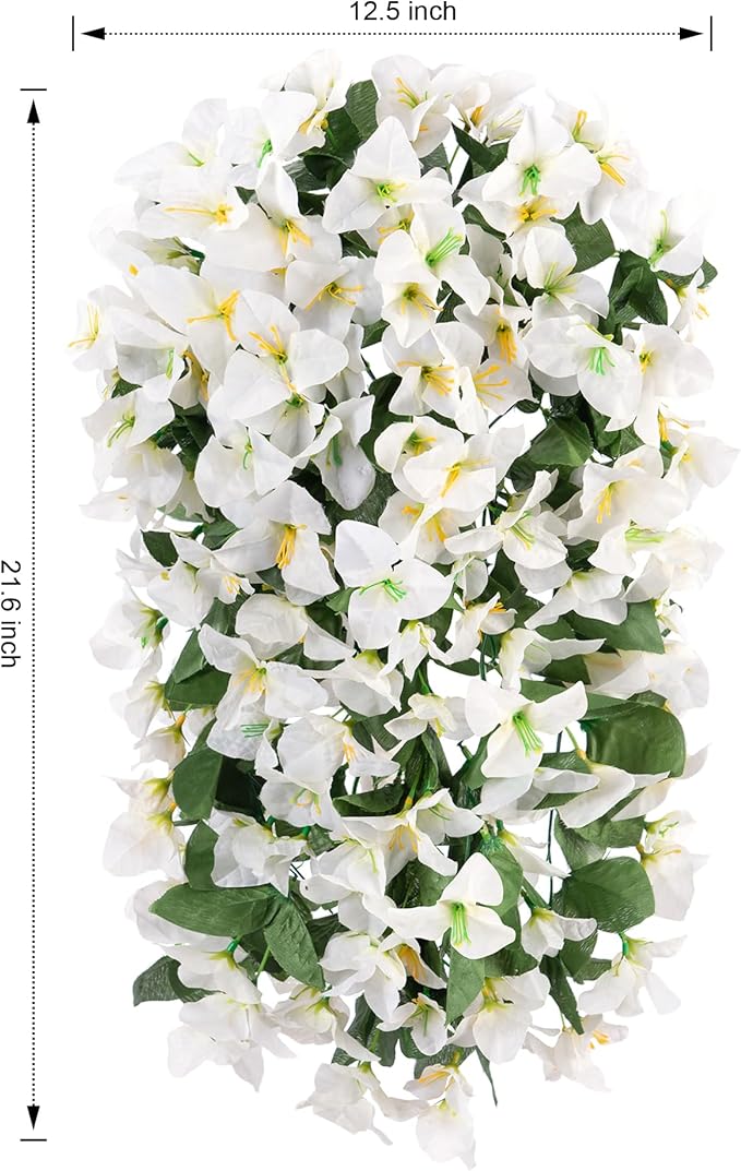 HyeFlora Bougainvillea Artificial Hanging Flowers Plants for Outdoors Decoration, 2pcs White Fake Flowers Silk Bougainvillea Vines Realistic UV Resistant Faux Flowers for Outdoor Planters Patio Yard