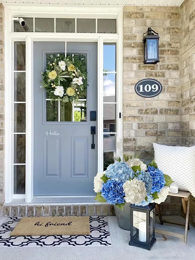 ZYTUYO 4 Pcs Real Touch White/Light Dark Blue Hydrangeas Artificial Flower 21'' Realistic Faux Latex Hydrangeas Flower for Home Decor Kitchen Living Room Spring Table Wedding Xmas Arrangement