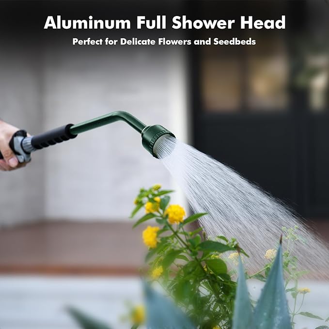RESTMO Long Watering Wand, 24 Inches Gentle Soft Full Shower Sprayer Wand with Flow Control, Heavy Duty Metal Hose Wand for Hanging Baskets, Shrubs, Plants, Flowers, Garden and Lawn, Green