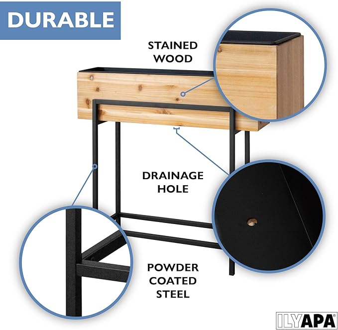Ilyapa Raised Standing Planter with Legs, Metal and Wood Elevated Planter Box, 33"x29"x7", Indoor Outdoor, Perfect for Living Room, Front Porch