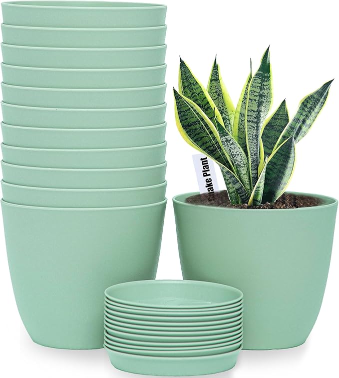 SwinDuck 6inch 12Pack Plant Pots, Plastic Planter for Indoor Outdoor Flowers Plants, Green