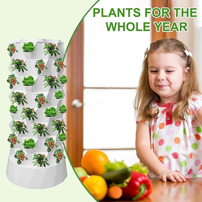 Hydroponic Tower, 14-Layer Hydroponics Growing System Kit with 70 Slots, Vertical Garden System with 20L Water Tank and Pump for Indoor Outdoor Home, Balcony & Patio (64 Slots)