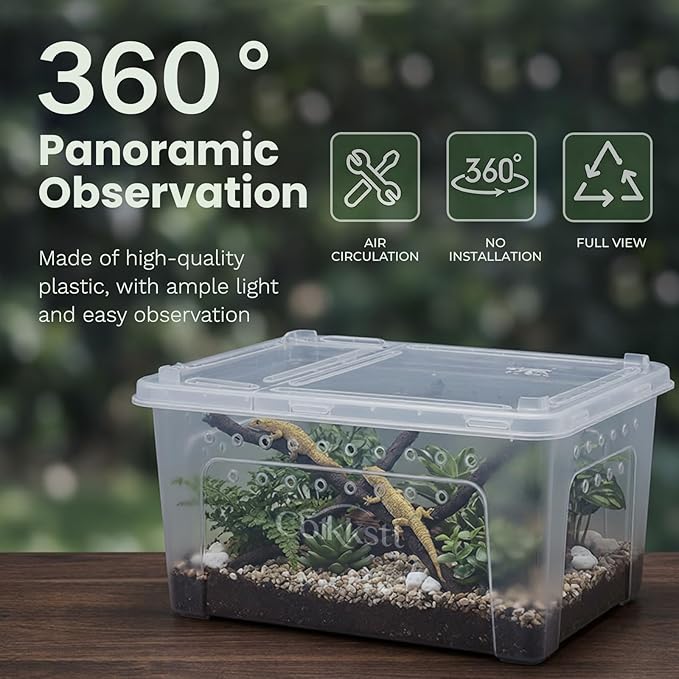 10 Pcs Reptile Breeding Box Kit & Snake Feeding Box, Portable Transparent Habitat for Spiders & Lizards, Small Reptile Enclosure with Plastic Feeder Dish, Thermometer Hygrometer & More
