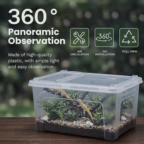 10 Pcs Reptile Breeding Box Kit & Snake Feeding Box, Portable Transparent Habitat for Spiders & Lizards, Small Reptile Enclosure with Plastic Feeder Dish, Thermometer Hygrometer & More