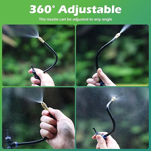 Drip Irrigation System 30 FT with 10 Nozzles, 360° Adjustable Bendable Garden Watering Misting System for Greenhouse, Yard, Lawn, Plant, Garden, 1/4 inch Hose