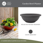 The HC Companies Shallow Planter with Drainage - Contemporary Garden Bowl Planter for Flowers, Herbs & More - Round Succulent Pot for Indoors and Outdoors (15.5" Warm Gray, Pack of 1)