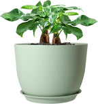 UOUZ 12inch Large Plant Pot, Modern Plastic Planter with High Driange Holes and Saucer for Indoor Outdoor Garden Plants and Flowers, Green