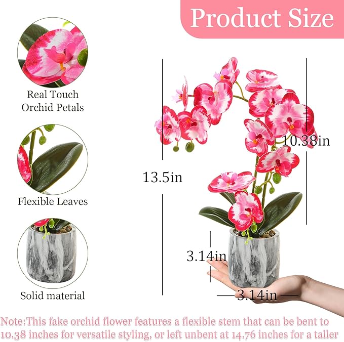 Red Pink Fake Orchids Flowers in Pot Bendable Faux Orchids Artificial Flowers Washable Silk Orchid Phalaenopsis Decor for Home Wedding Table Centerpiece Bathroom Office