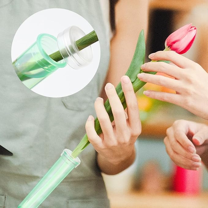 Vials for Flower Arrangements 2.8 Inch Floral Water Tubes Plastic Floral Vials with Caps (Green, 30 Pack)