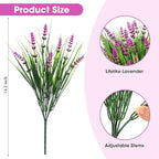 Bassion Artificial Flowers for Outdoors, 24 Bundles Fake Lavender Flowers UV Resistant Fuchsia Plastic Plants Faux Monkey Grass for Home Porch Garden Window Box Indoor Outdoor Decorations