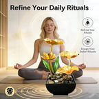 11‘’ H Gold Tabletop Water Fountain, Zen Desktop Waterfall, Indoor Lotus Desktop Decorative Fountain, Home Bathroom Bedroom Decor.