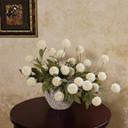 VIERENA 12 Pcs Faux Silk Pompon Mum Artificial Flowers for Vase -27", Bulk Fake Chrysanth Branches with Stems for DIY Bouquet Centerpieces Wedding Fillers Arrangements Shower Decorations (Cream)
