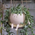 Hanging Swing Chair Planter Pot Resin Smiley Face Planter for Indoor Outdoor Plant Cute Head Flower Pots for String of Pearls Plant Live Unique Gift IdeaI for Mother Day, Christmas (Small)