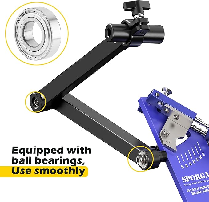 SporGain [Updated] Lawn Mower Blade Sharpener 15°-45° Adjustable Frame with Ball Bearing Manufacture Handle for Right & Left Hand Blades, Use with Angle Grinder, Blue