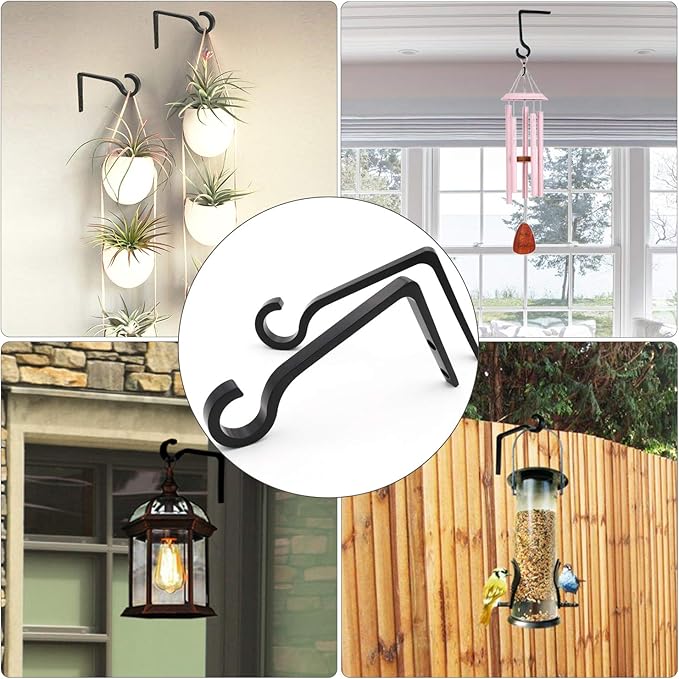 QIEGL 4Pack Hanging Plant Bracket 6inch Metal Plant Hook Shepherds Hook Decorative Wall Plant Hanger for Hanging Lanterns, Bird Feeder, Flower Basket, Home Decor Indoor & Outdoor (Black)