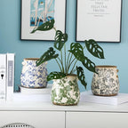 3 Pcs Ceramic Pots for Plants - 6.3 in Vintage Scroll Plant Pots with Drainage Hole Crackle Glaze Ceramic Planters for Home, Garden, Kitchen