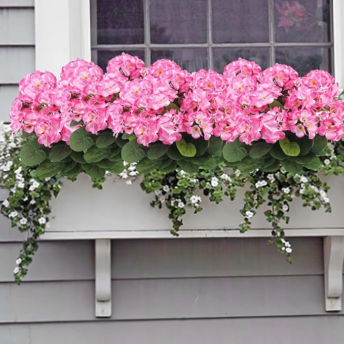 CITYES 3 Pcs Artificial Geraniums Flowers Silk Geraniums for Outdoors UV Resistant Pink Artificial Geranium Bush Faux Flowers Plant for Planter Garden Home Decor Indoor Patio Vase Table Centerpiece