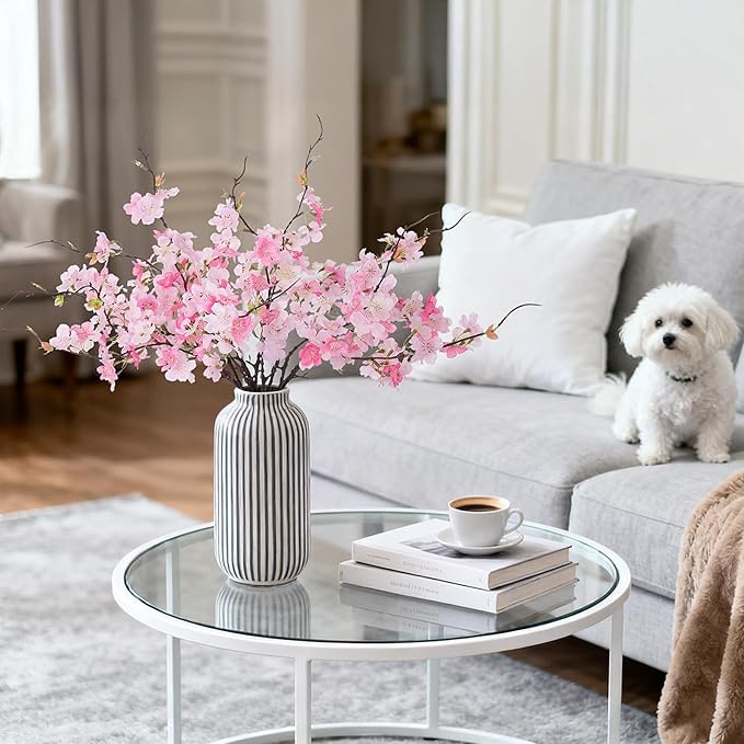 INXUGAO 12 PCS Faux Cherry Blossom Branches Decor 18.11 Inch Fake Artificial Cherry Flowers for Home Indoor Decoration Vase Arrangement Table Living Room Bedroom Spring Decor