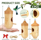 Hummingbird House, Small Hummingbird Houses for Outside, Wooden Bird House with Bow, String, Cute Gardening Gifts Home Decoration