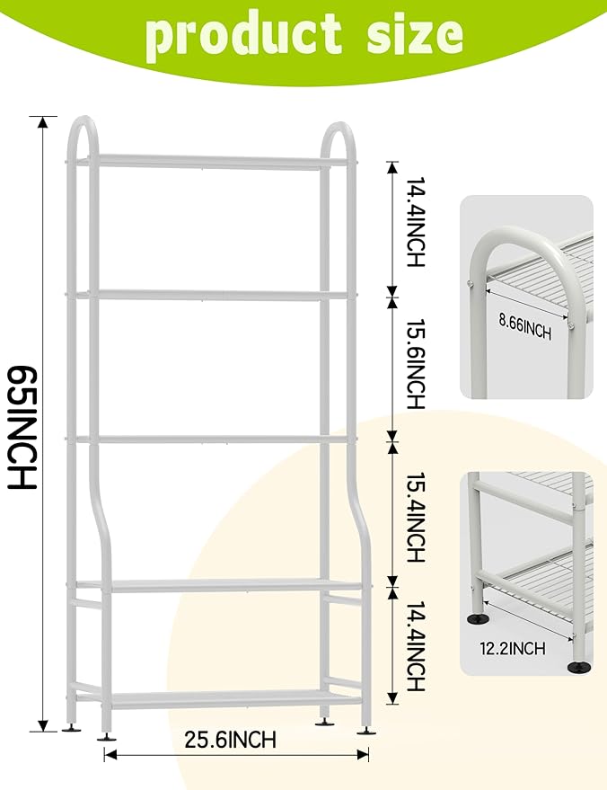 5-Tier Metal Plant Stand - Heavy Duty Indoor Outdoor Flower Shelf for Multiple Pots, 65" Tall Vertical Holder with Adjustable Leveling Feet & Wall-Fixing Kits, White