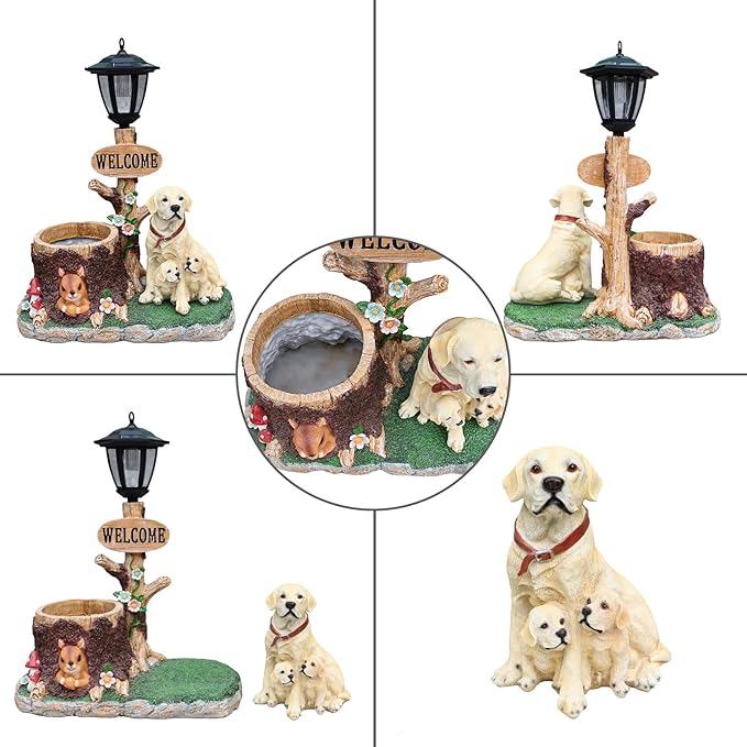 Animal Outdoor Statue Planter Solar Light Welcome Garden Sculpture Resin Flower Pot Decorative Porch Patio Yard Lawn Entryway Figurine with LED Lamp Rustic Plant Holder Ornament Courtyard (M)