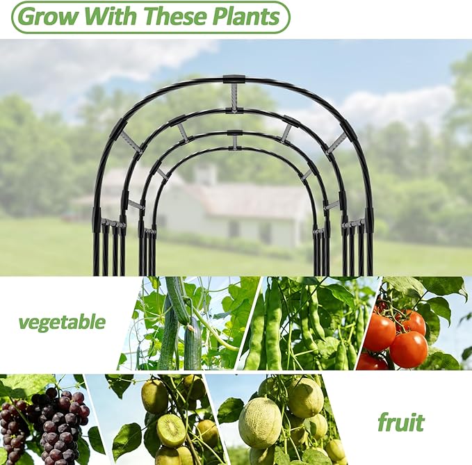 Garden Arch Trellis - 47"L*71"W*87"H, Rust-Proof Grape Trellis with Thickened Steel Pipe, Garden Arch Trellis for Climbing Plants Outdoor, Tunnel Trellis for Cucumber, pumpkin,Squash, Melon