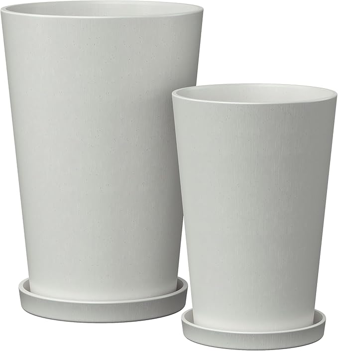 Bamworld Plant Pots Planters for Indoor Plants Flower Pots with Drainage Holes 5.5/6.5 Inch Set of 2 Plastic Planters for Outdoor Plants Garden Pots for Office Room Home Decor White