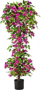 Artificial Bougainvillea Tree -5FT Faux Bougainvillea Tree with Realistic Flowers, Tall Fake Flower Tree for Indoor or Outdoor Decor, Silk Floral Plant for Living Room, Porch, Garden (Purple)