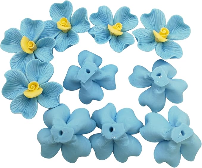 10 PCS 3D Flower Ceramic Tiles,1.6" Handmade Procelain Ceramic Flowers for Artwork,Fish Tank,Vases,Living Room, Dining Table,Office, Home Floral Decor (Single-Flowered Blue)
