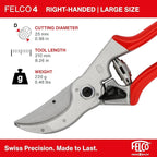 Felco F4 Pruning Shears – 9.25" Swiss-Made Garden Clippers for Pruning | Hand Pruners for Gardening | Garden Tool Cutter with Precision Bypass Blade, Aluminum Body, Replaceable Parts, Nut/Bolt Model