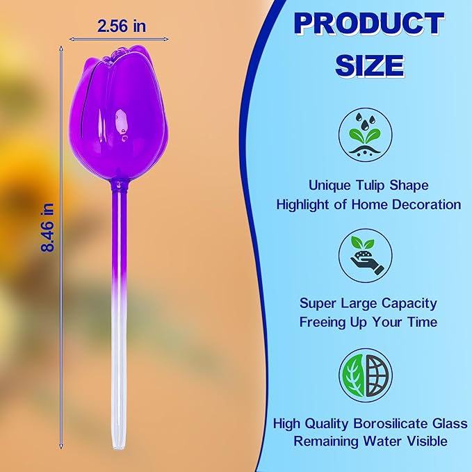 4Pcs No-Clog Glass Plant Watering Globes,Self Watering Planter Insert with Terracotta Watering Spikes,Water Bulbs for Indoor&Outdoor Plants,Vacation Plant Watering Devices,Tulip-Shaped