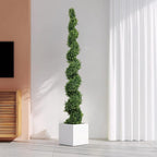 THE BLOOM TIMES 7ft Spiral Artificial Topiary Trees Set of 2, 82 inch Faux Cedar Trees for Outdoor Planters - Fake Twist Cypress Plants for Garden Front Porch Indoor Outside Christmas Decor 7 Foot