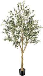 FEELEAD Faux Olive Tree 7ft - Realistic Artificial Olive Tree 7 Feet Indoor (84") - Tall Fake Potted Olive Silk Tree Artificial Indoor with Natural Wood Trunk for Home Office Decor