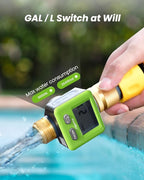RAINPOINT Water Flow Meter, ±5% Accuracy, Pure Brass Inlet & Outlet Water Meter, 180° Screen-Flip, 4 Measure Modes for Outdoor Garden Hose, Lawn Sprinkler Watering, RV Water Tank Filling, Green