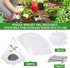 Garden Cloches for Plants, 50 Pack Plastic Small Plant Seedling Protector, Reusable Clear Bell Covers with 100pcs Metal Stakes, Mini Greenhouse Against Sun, Frost, Snails, Birds, 7.8" x 11"