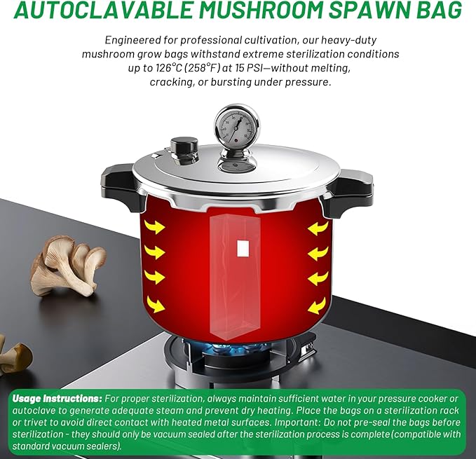 GREANER Mushroom Grow Bags 6 Mil, 9.8"x5.5"x25.6" Thick Autoclave Spawn Bags with Injection Port for Your Grain-25PCS
