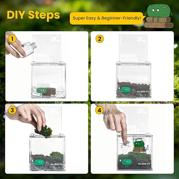 DIY Moss Terrarium Kit, 4 * 4 * 4 inch Acrylic Cube Mini Garden with Live Star Moss, Soil, Pure Mind-Craft Kit for Adults and Teens, Relaxing Desk Decor & Unique Gift for Home or Office