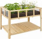 ketive Raised Garden Bed with Transparent Acrylic Panels, Elevated Wooden Raised Garden Bed Planter, Fir Wood Outdoor Planter Box for Herbs, Flowers & Patio Balcony Gardening (Natural)