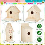 Liliful 4 Pack Birdhouse Crafts for Kids, Wooden Creative DIY Bird House Kits Arts and Crafts Set for Kids and Adults, Spring Birthday Gifts for Toddlers Ages (Holiday Style)