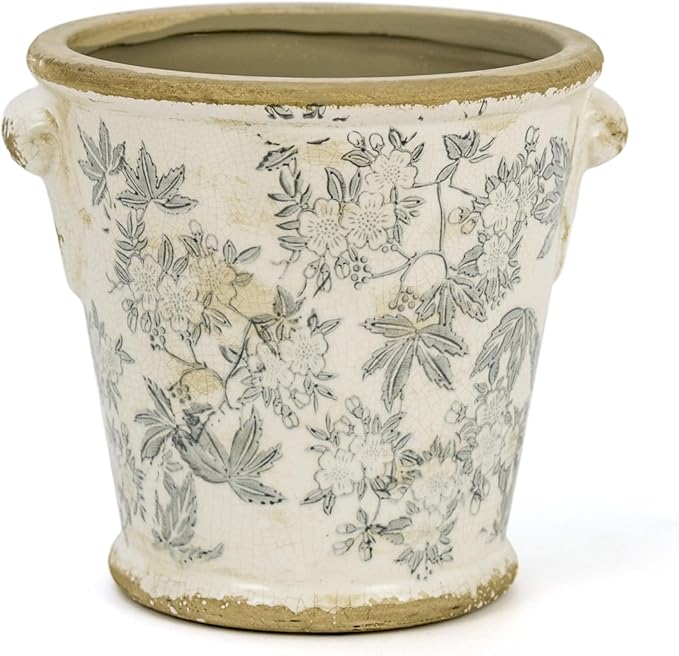 Dosayes Vintage Ceramic Flower Pot with Drainage Holes and Handle,Ice Crack Country Rustic Planters for Indoor Outdoor,Tuscan Decor,Home and Garden Decor,Gardening Present