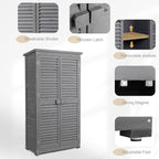 Outvita Outdoor Storage Cabinet, 63in Wooden Garden Tools Shed with 2 Lockable Doors, 3 Adjustable Shelves, Waterproof Roof for Yard Garge Patio Deck Porch（Grey）