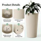23.6" H Tall Planters for Outdoor Plants, 2 Pack Large Outdoor Planters for Front Porch Decor with Drainage Hole, Plastic Striped Flower Pots Fits Indoor Plants Patio Garden, Black