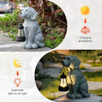 Solar Dog Garden Statues with Solar Lantern，Dog Figurines for Yard Patio Lawn Balcony Ornaments - Birthday Housewarming Garden Gifts for Mothers Day, Grandma